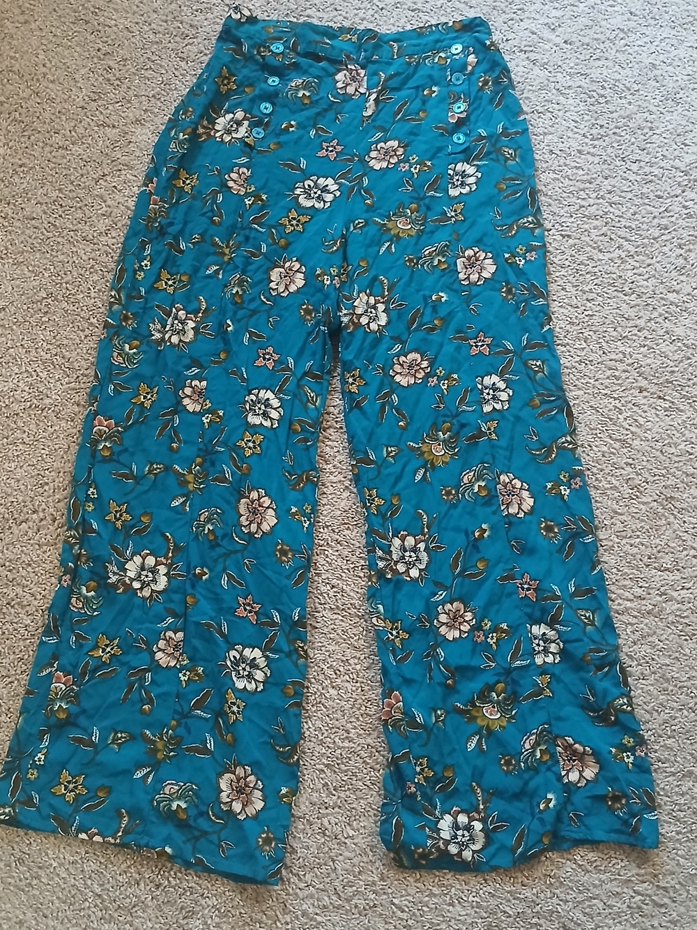 Xhilaration Teal Floral Wide-Leg Pants